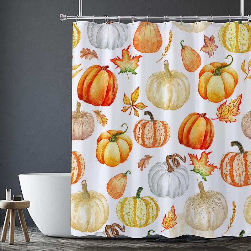 Halloween Maple Leaves Washable Dirt-Resistant Shower Curtain Shower Head Waterproof Polyester Bath Curtain For Home Decor