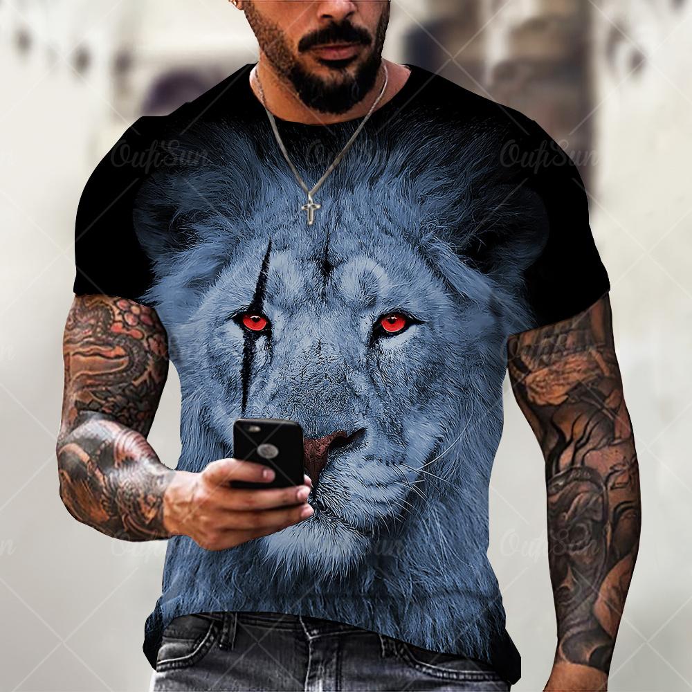 Summer New Men T-shirt O-neck Short-sleeved T-shirt Animal Lion Tiger 3D Printing Top Oversized Clothes Youth Casual T-shirt