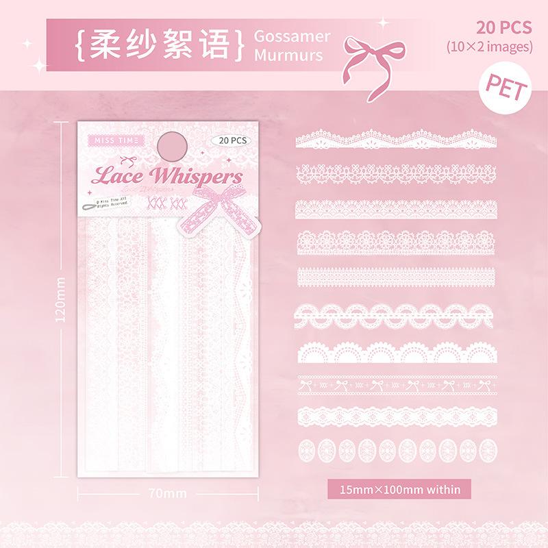 1pack/20pcs Ins Style Pure White Long Lace Stickers, Gentle Retro Style,DIY Handmade Album Scrapbooking Decorative Supplies