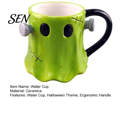 Dreidimensionale Geistertasse Grüne Keramik-Wassertasse mit Henkel, 3D Halloween Dekorationstasse, Thematische Kaffee Tasse 490ml Fassungsvermögen, Kreatives Trinkgeschirr