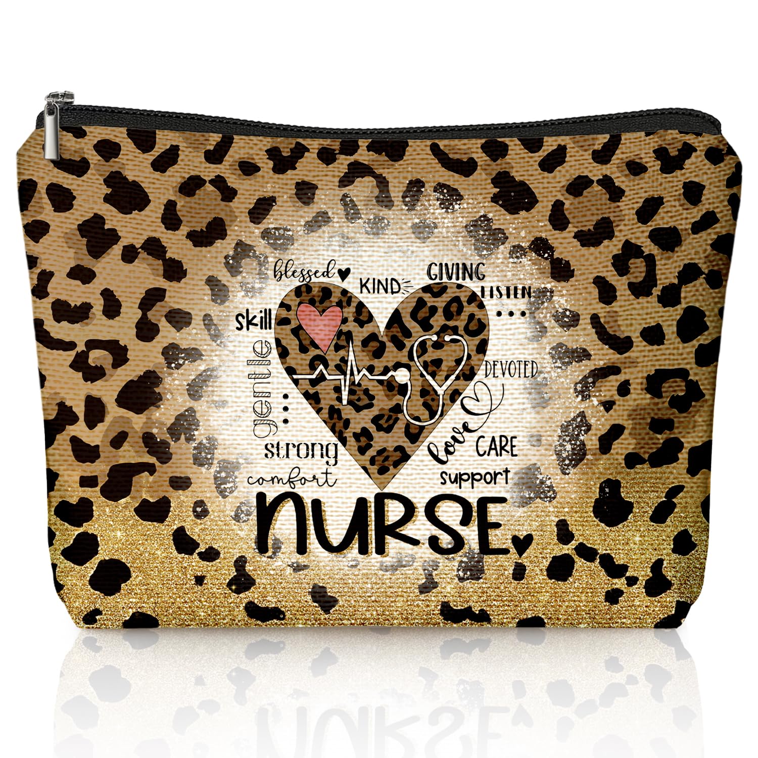 

Nurse Makeup Bag Leopard Print Cosmetic Bags for Women Nurses Week Gifts Nurse Appreciation Gifts Zipper Makeup Pouch for Women