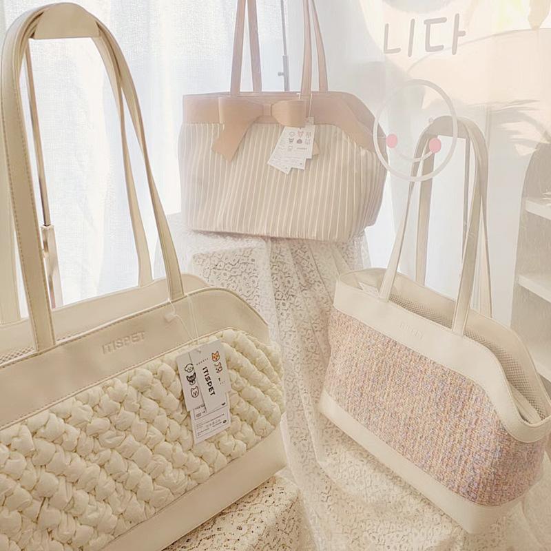 New Ins Breathable Pet Carrier Tote Bag Portable Outdoor Travel Handbag for Small Dogs Cats Fashion Woven Pet Tote Bag