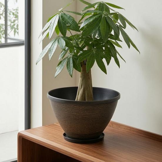 Resin Planter for Home Decor Flower Planters, Vintage Plant Pot with Drainage Hole & Saucer, Lightweight Large Flowerpot Indoor Outdoor, Retro