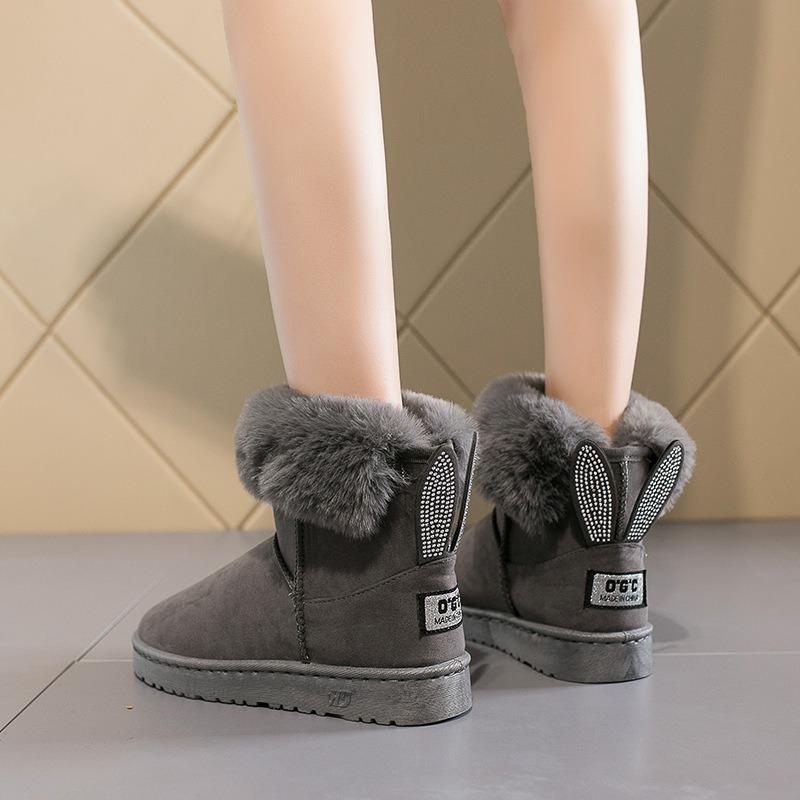 Autumn and Winter New Snow Boots Women's Medium Tube Thick Plush Waterproof Cotton Boots Rabbit Ear Cotton Boots Cross-border