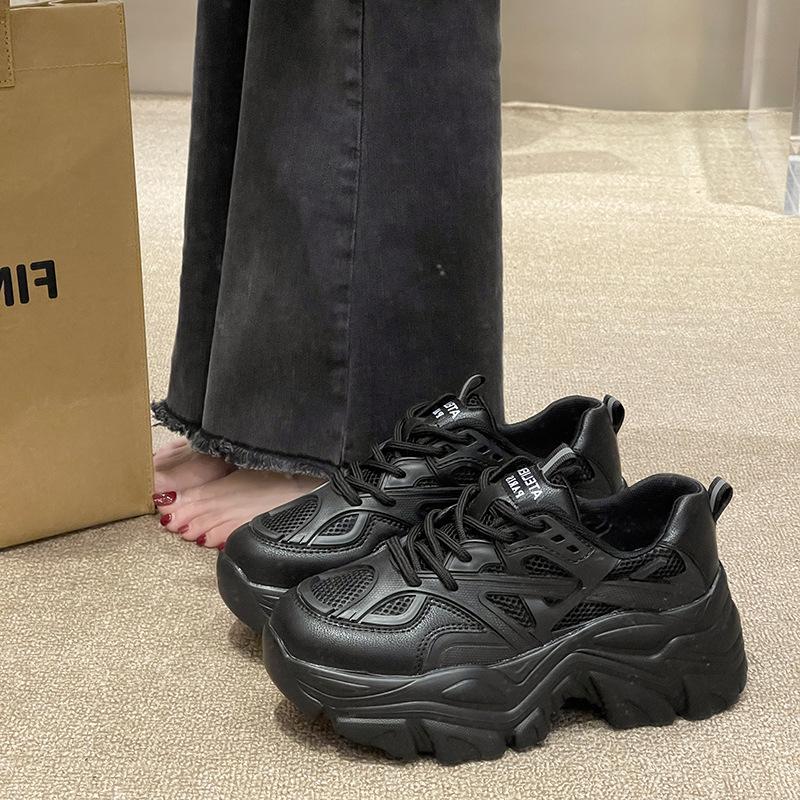 Mesh Explosion Dad Shoes Heightening Shoes 2025 Spring New Small Black Platform Sneakers Women's