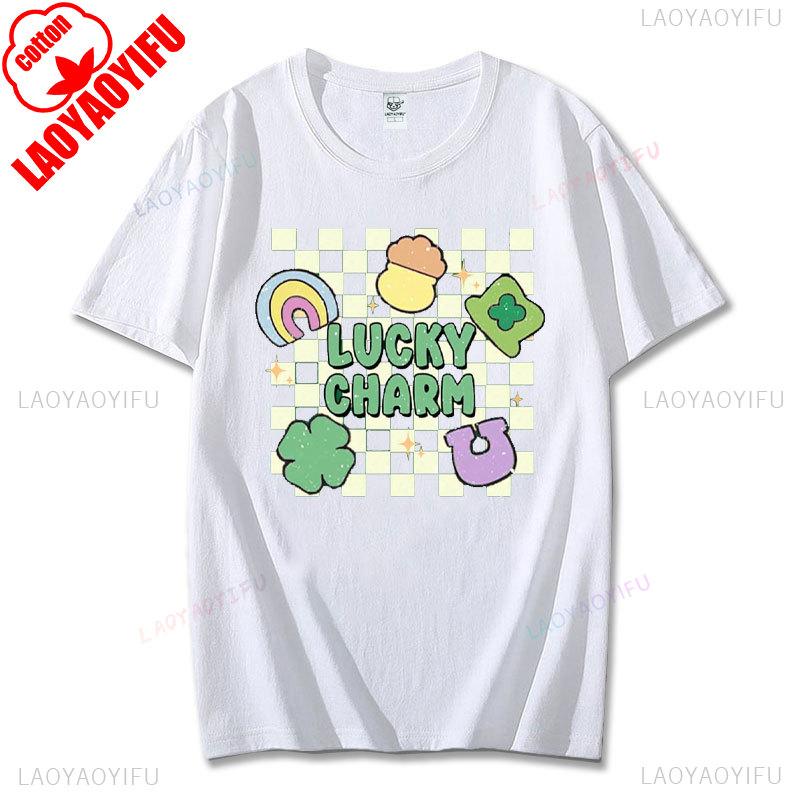 Womens St Patricks Day TShirt Funny Short Sleeve St Pattys Shirt Cute Shamrock Rainbow Chessboard Graphic Tops Cotton Ropa Mujer S