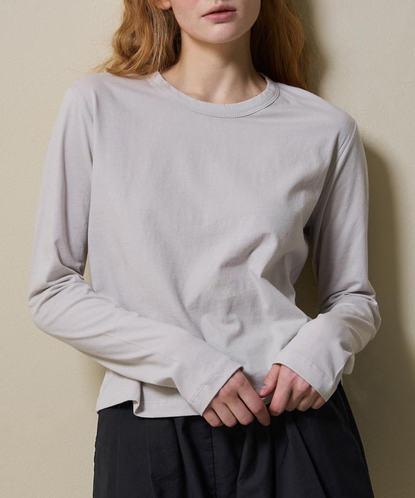 SHINE ON YOU Cotton Basic Long Sleeve T-Shirt_ Light Gray