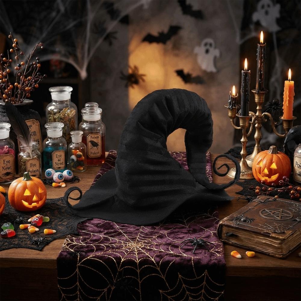 With Rope Pleated Wizard Hat Ruffle Edge Cosplay Party Witch Hat  Cosplay Costume