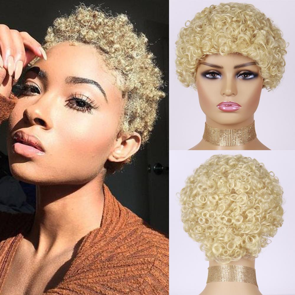 

MERISIHAIR Синтетический кудрявый короткий парик для женщин Короткие вьющиеся парики из натуральных волос с стрижкой пикси Натуральный черный бесклеевой афро кудрявый вьющийся парик