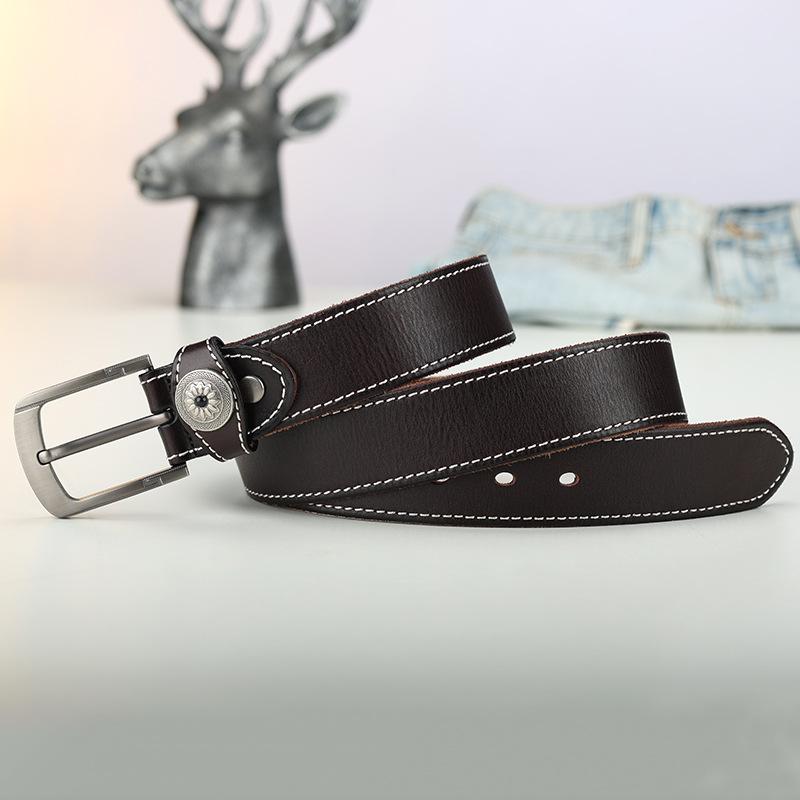 

Мужской трендовый ремень Легкий студенческий ремень Простой ремень Натуральная кожа Верх Джинсы 130cm темно-коричневого