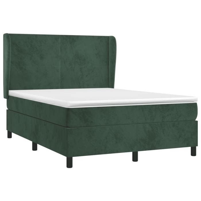3129090 vidaXL Lit à sommier tapissier et matelas Vert foncé 140x190cm Velours