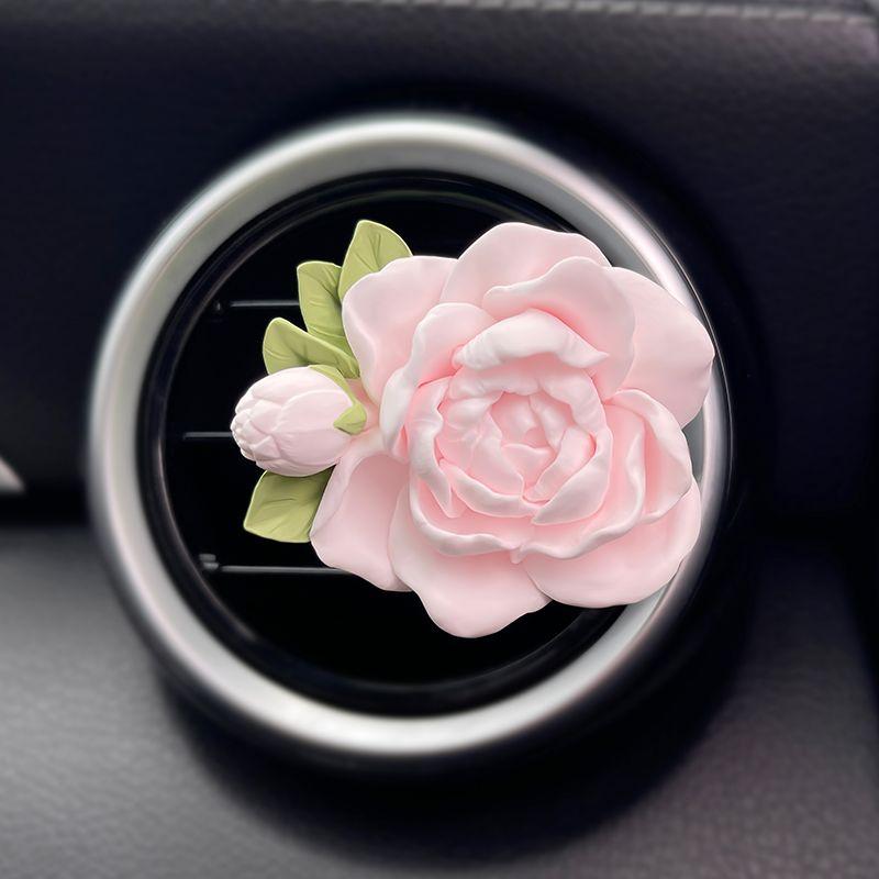 Air Outlet Flower Aromatherapy Car Decoration Gardenia Tulip Rose Peach Blossom Car Perfume Fragrant Stone Pendant
