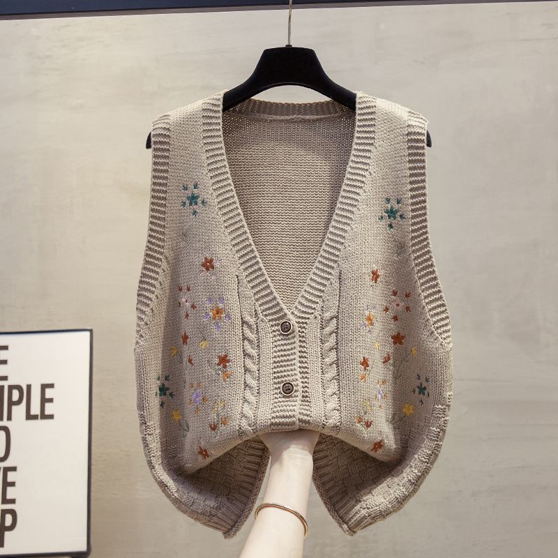 

Женский вышитый вязаный кардиган-жилет весна-осень V-образный вырез вязаный безрукавный топ верхняя одежда L