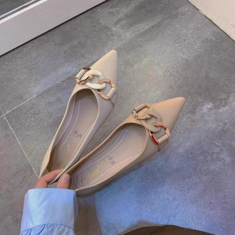 Fashion Square Toe Flat Shoes for Women Spring Autumn Korean Fashion Buckle Up Chain Comfort Large Size 43 44 45 loafers ladies shoes