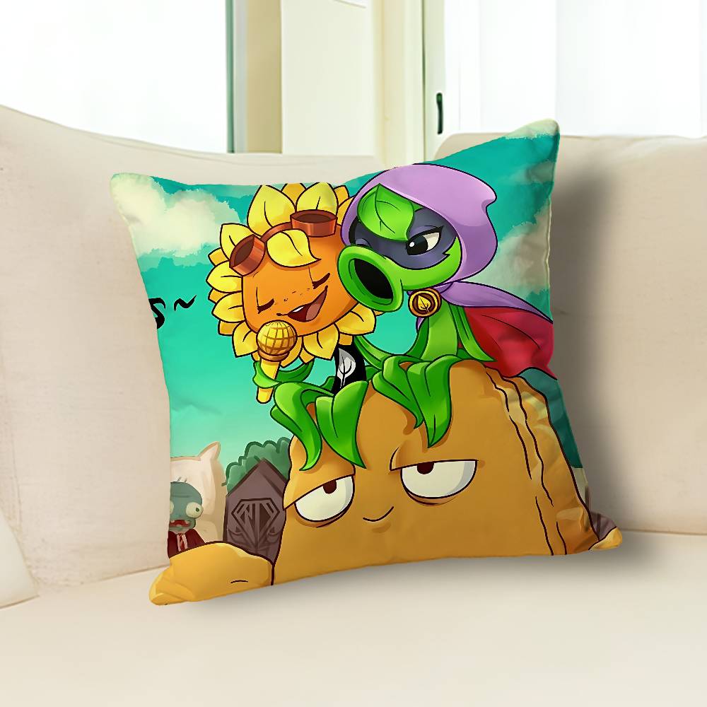 Hot P-Plants Zombies Game Pillow Cases for Bedroom Living Room Sofa Home Decor Polyester Cushion Cover with Zipper