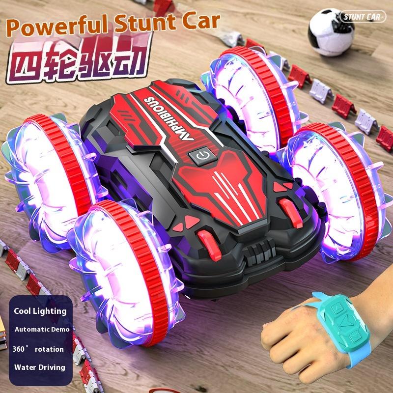 New Transparent Double-Sided Stunt Car Amphibious Four-Wheel Drive Lighting 2.4g Children'S Remote Control Car Toy Car Gift