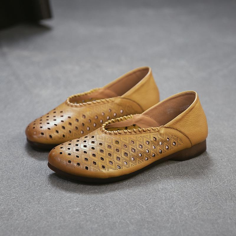 Summer New Arrival Women's Genuine Leather Roman Sandals Retro Hollow Out Loafers Breathable Comfortable Walking Shoes