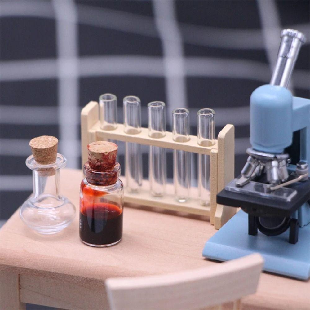 Measuring Cup Simulated Glass Test Tube With Wooden Rack Miniature Measuring Cup DIY Toy