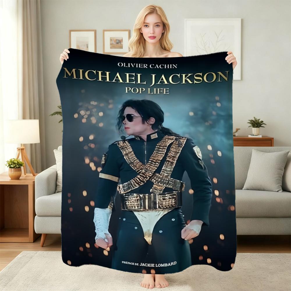 Michael Jackson Pop Theme Printed Blanket Warm Comfortable Fleece Blanket For Camping Travel Home Decor Holiday Gift