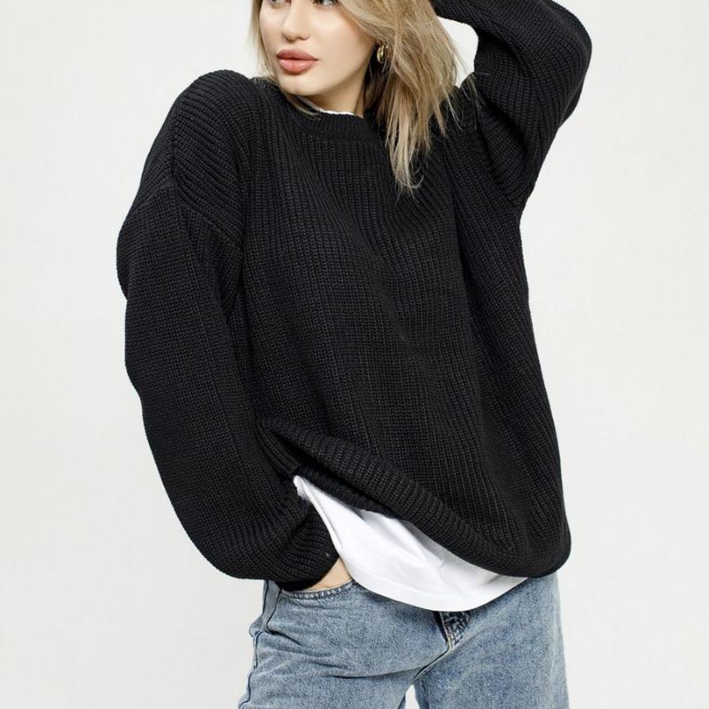 IHUASU Women's Sweater Autumn and Winter O-Neck Pullover Loose Long Sleeve Knit Sweater Jacket