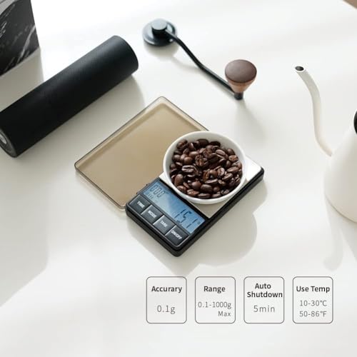Watchget Pocket Digital Scale, Compact Coffee Scale, Portable Scale, 0.1g-1000g Precision, 0.1g Increments, with Lid, Portable for Outdoors and Campin