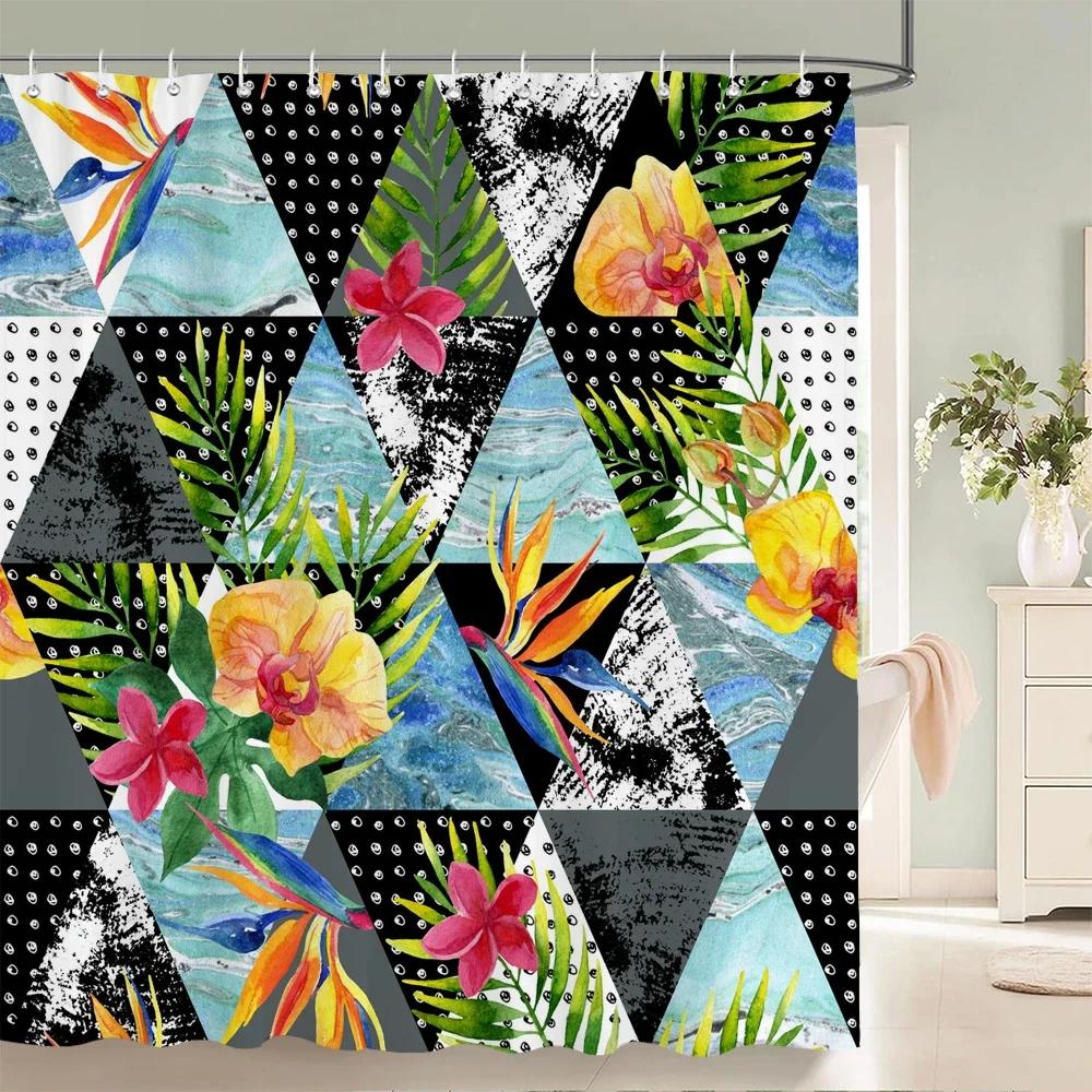 Nordic style Flower Leaf Plant Printed Fabric Shower Curtains Floral Bath Screen Waterproof Products Bathroom Decor with Hooks