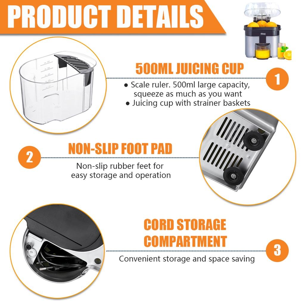 90W 500ML Electric Juicer Squeezer Vegetable Fruit Extractor Food Processor Mixer Juicer Stainless Steel For Home Orange Press Extractor 22 * 22* 24cm