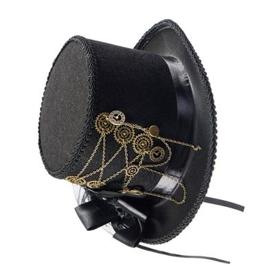 Flat Top Hat with Gear Chain Steampunk Medieval Hat Halloween Girl Small Brims Fedoras Hat Stage Performances Hat