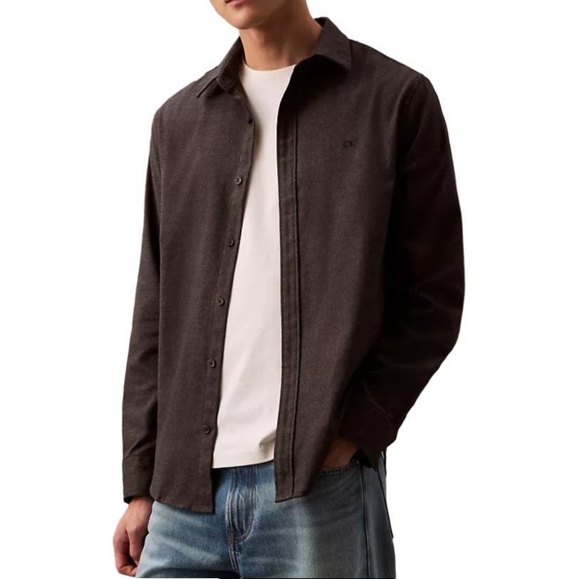 

Calvin Klein Solid Color Simple Comfortable Twill Button Long Sleeve Shirt Men shirts Bronze 40EC103-021