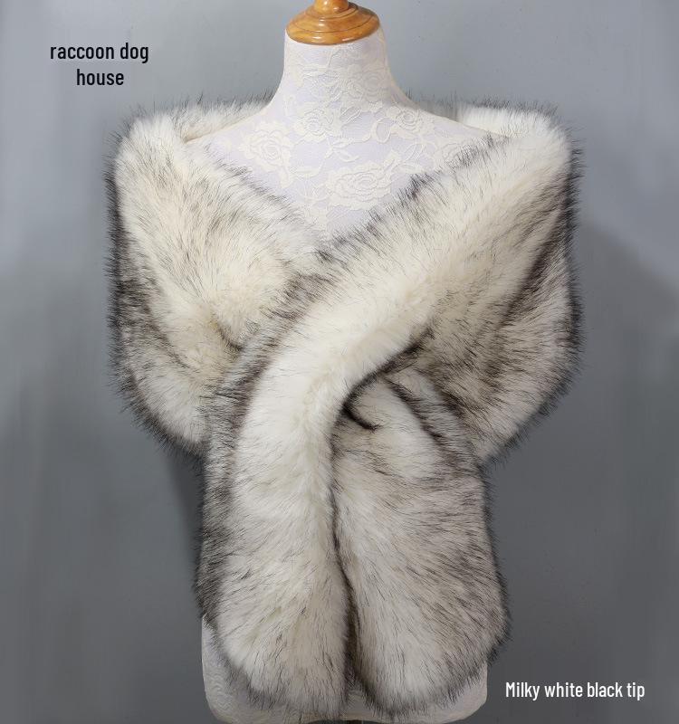 Women's Faux Fox Fur Shawl Cloak: Thick Autumn/Winter Bridal Evening Scarf and Neck Warmer