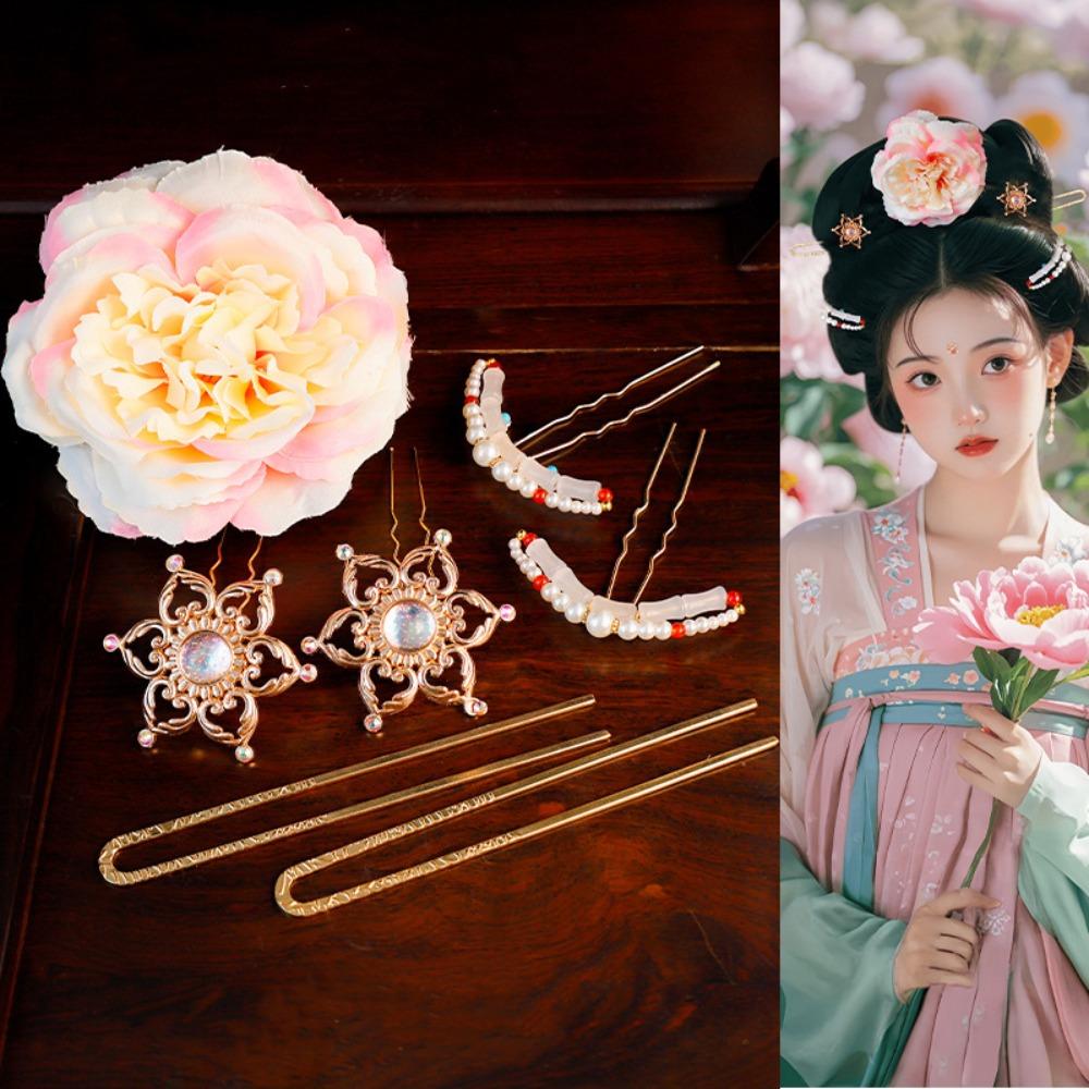 1 set Chinese Style Tang Dynasty Hairpin Classical Flower Hair Comb Ancient Hair Stick Jewelry