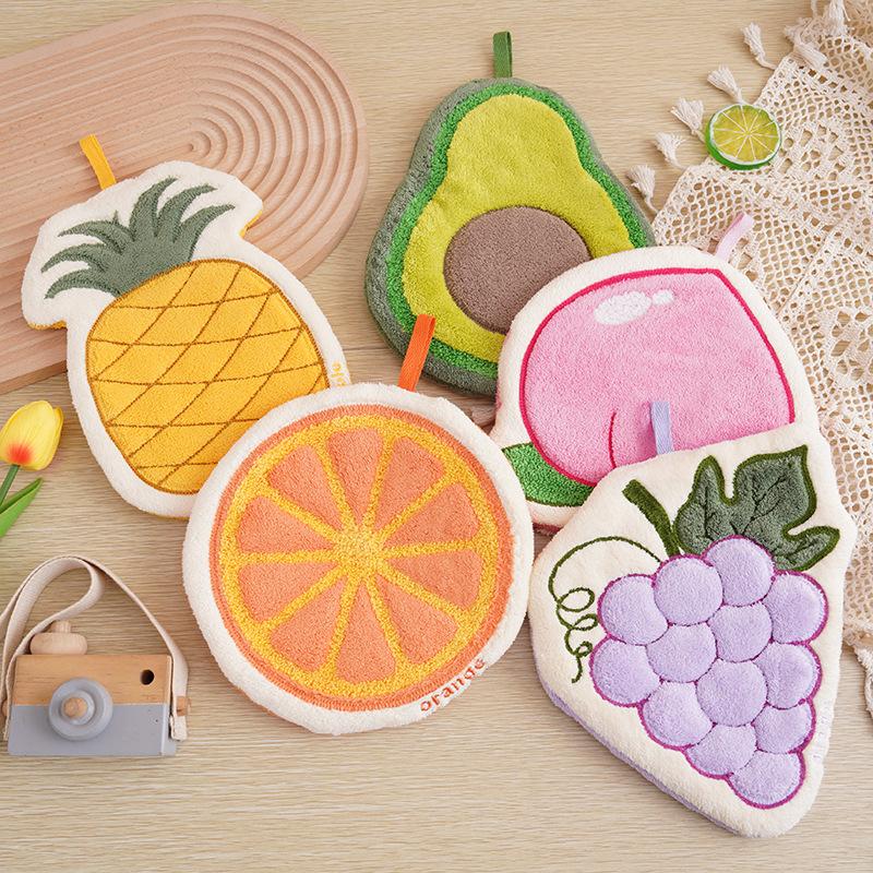 Coral Velvet Hanging Fruit Hand Towel Simplicity Household Creative Cartoon Fruit Towel Not Drop Hair Soft Thick Absorbent Towel