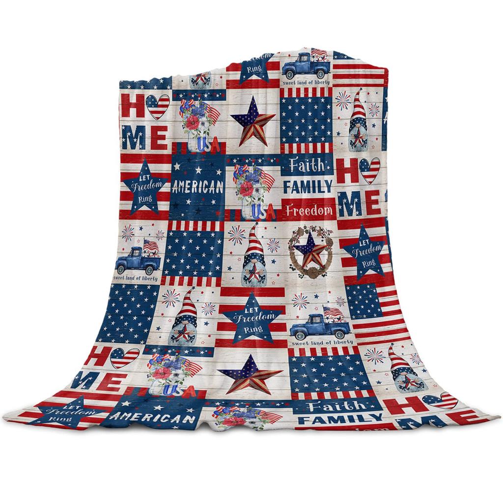 Independence Day design digital-printed polyester Bedroom velvet flannel cover blanket Fleece soft sofa cover blankets for beds