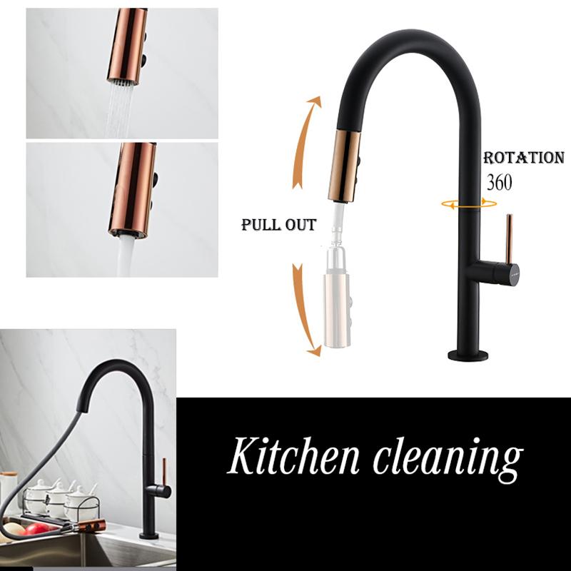 Black Kitchen Faucet Single Hole Pull Out Spout Kitchen Sink Mixer Tap Stream Sprayer Head Chrome/Black Mixer Tap