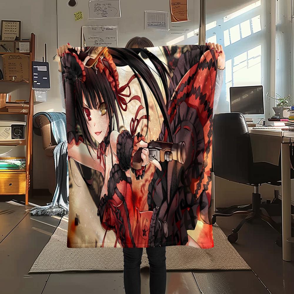 1PC Kurumi Print Flannel Blanket, High quality All Seasons, Home Decor, Warmth and Comfort, Perfect for Christmas Gifts