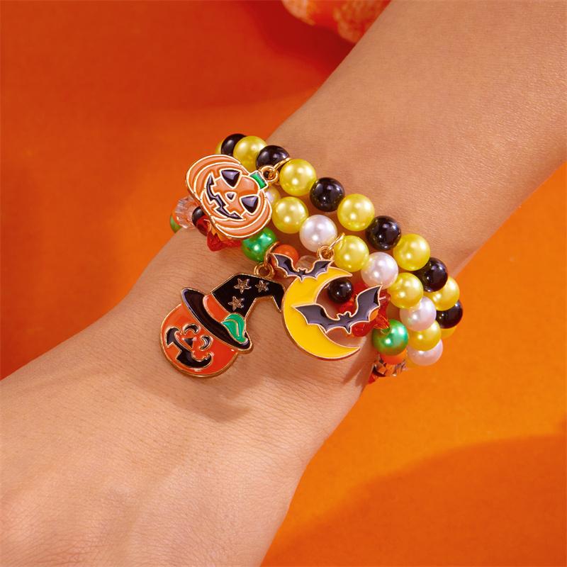 3Pcs Halloween Pumpkin Beaded Bracelets for Women Punk Cute Ghost Black Cat Charm Bracelet Festivel Party Jewelry Accessories
