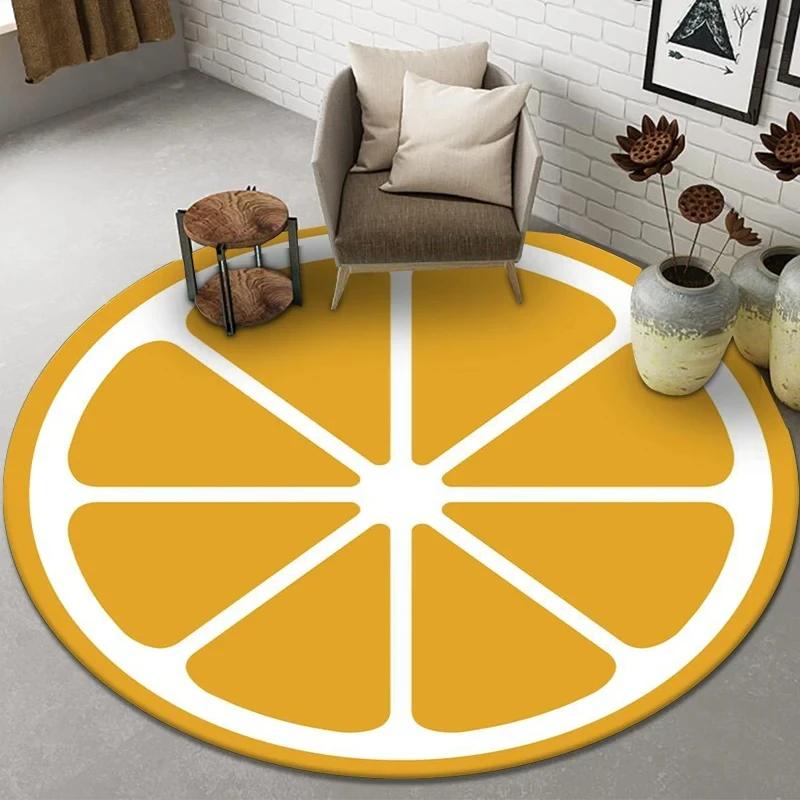 3D Fruit Print Round Carpet Circle Area Rug for Bathroom Living Room Bedroom Decor Non-slip Cloakroom Floor Mats Kitchen Doormat
