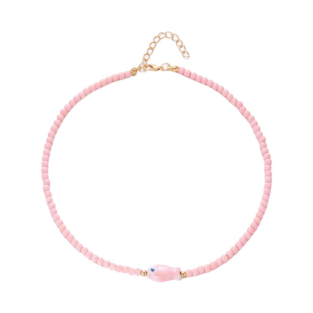 Bohemian Style Ceramic Fish Beaded Necklace Colorful Lightweight Collarbone Chain Jewelry For Women