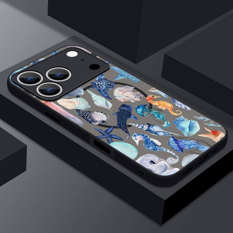 Jellyfish Dolphin Pattern Case For iPhone 17 Pro Max Case iPhone 16 Pro Max 15 14 13 16E 17E Magnetic For Magsafe Hybrid Matte Cover