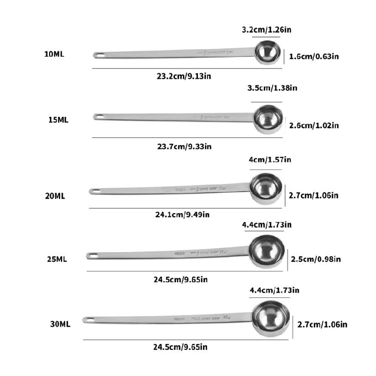 304Stainless Steel Coffee Measuring Spoon 10ml/15ml/20ml/25ml/30ml Long Handle Spoon for Effortless Scooping or Stirring