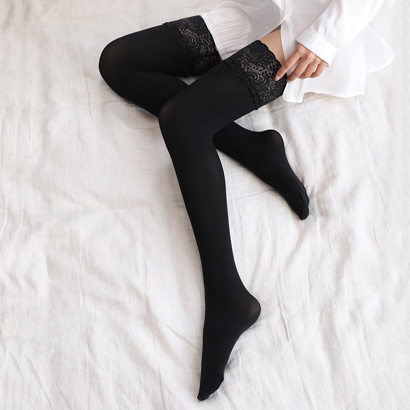 80D Velvet Leg Warmers Women Sexy Lace Top Silicone Hold Up Thigh High Stockings Elastic Nylon Medias De Mujer Lingerie
