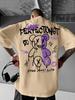 Summer New Mens Teddy Bear Graffiti Print Comfortable and Breathable Round Neck Tshirt This Is an Outdoor Versatile Street St