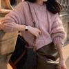 Women's Solid Color Thick Knit Hemp Flower Sweater - Round Neck, Pullover, Korean Style, Perfect for Autumn and Winter.