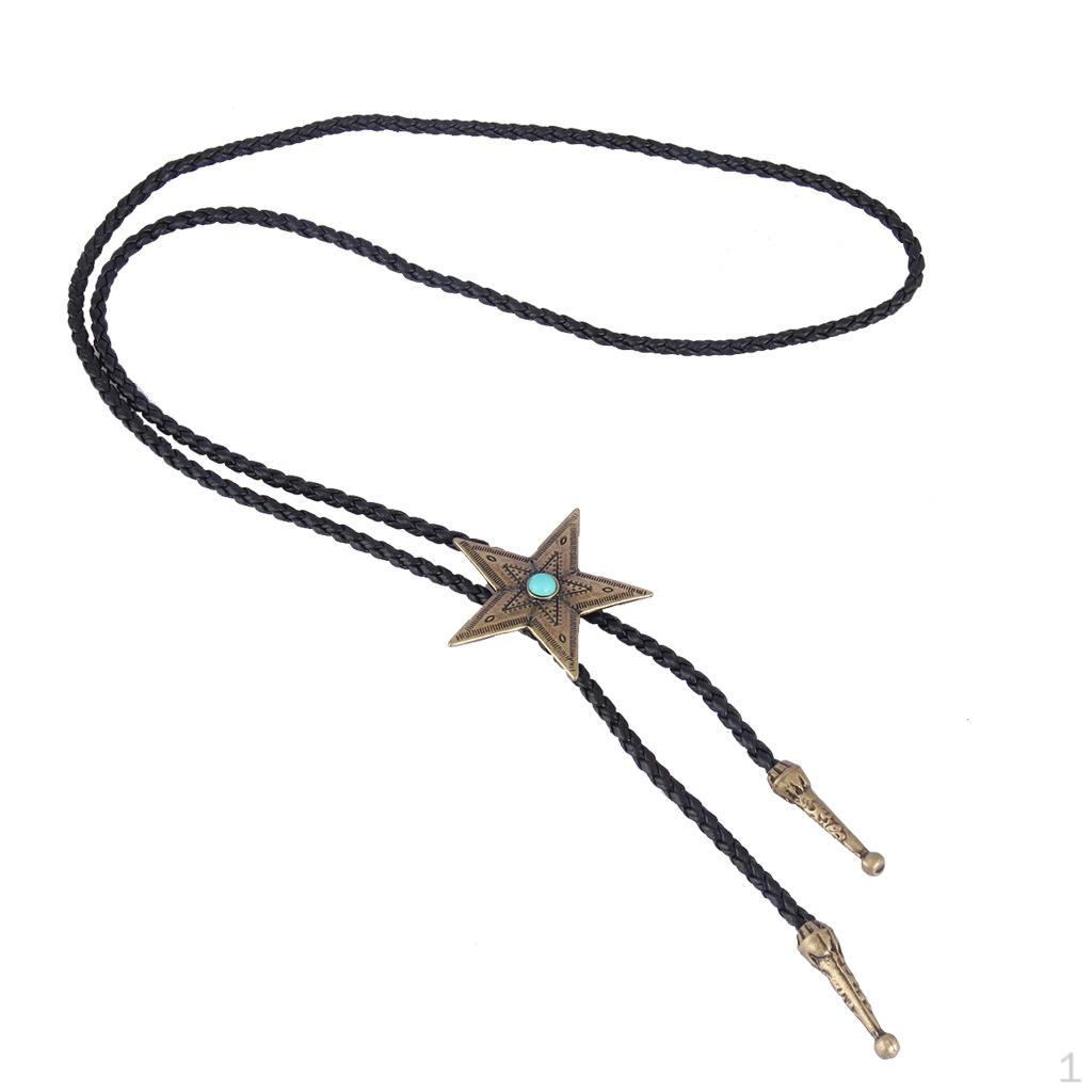 Bolo Dangle Star Tie PU Necklace Cowboy Antique Brass