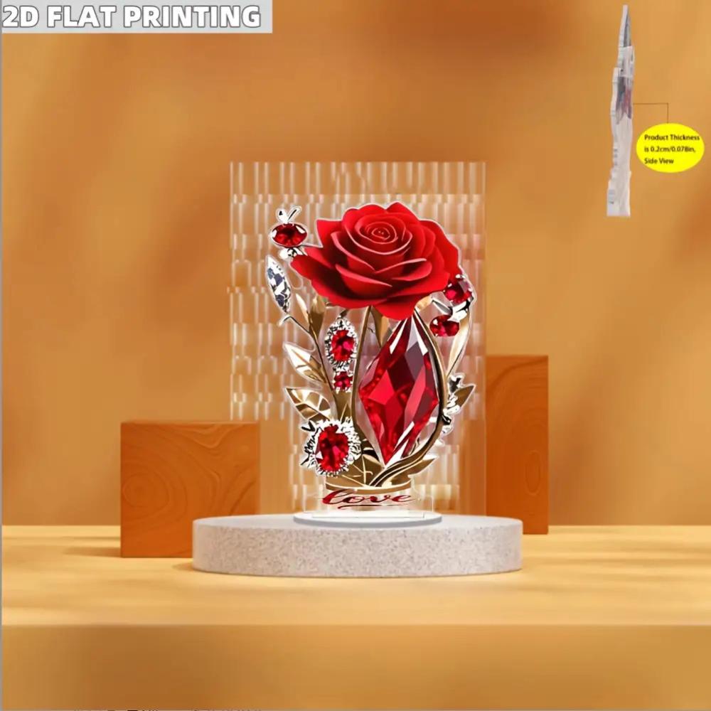 2D Wine Red Rose Acrylic Table Decor Home Wedding Decoration Valentine Mother's Day Gift