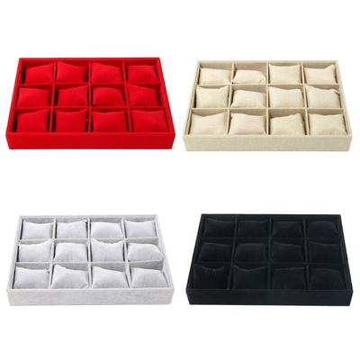 12 Slots Watch Showcases Tray Stylish Watch Display Tray with Adjustable Cushion Velvets Wristwatch Organizer Stand