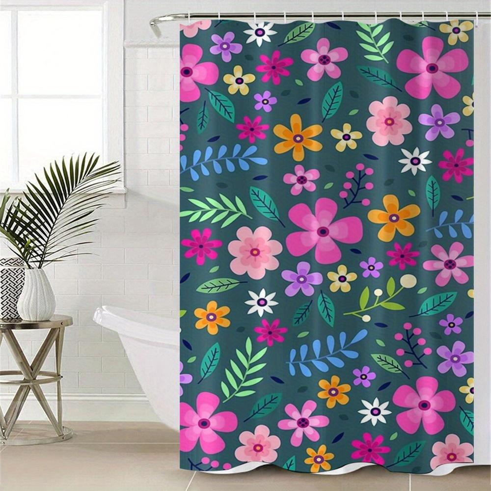 

1pcs floral digital print polyester waterproof bathroom curtain with hooks, woven waterproof and washable, machine washable 90X180cm