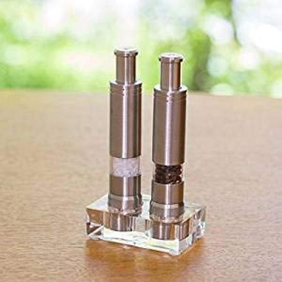 Moulin à épices Cool à une main avec ensemble sel et poivre qui peut être moulu d'une seule main Moulin à épices avec support en acrylique &