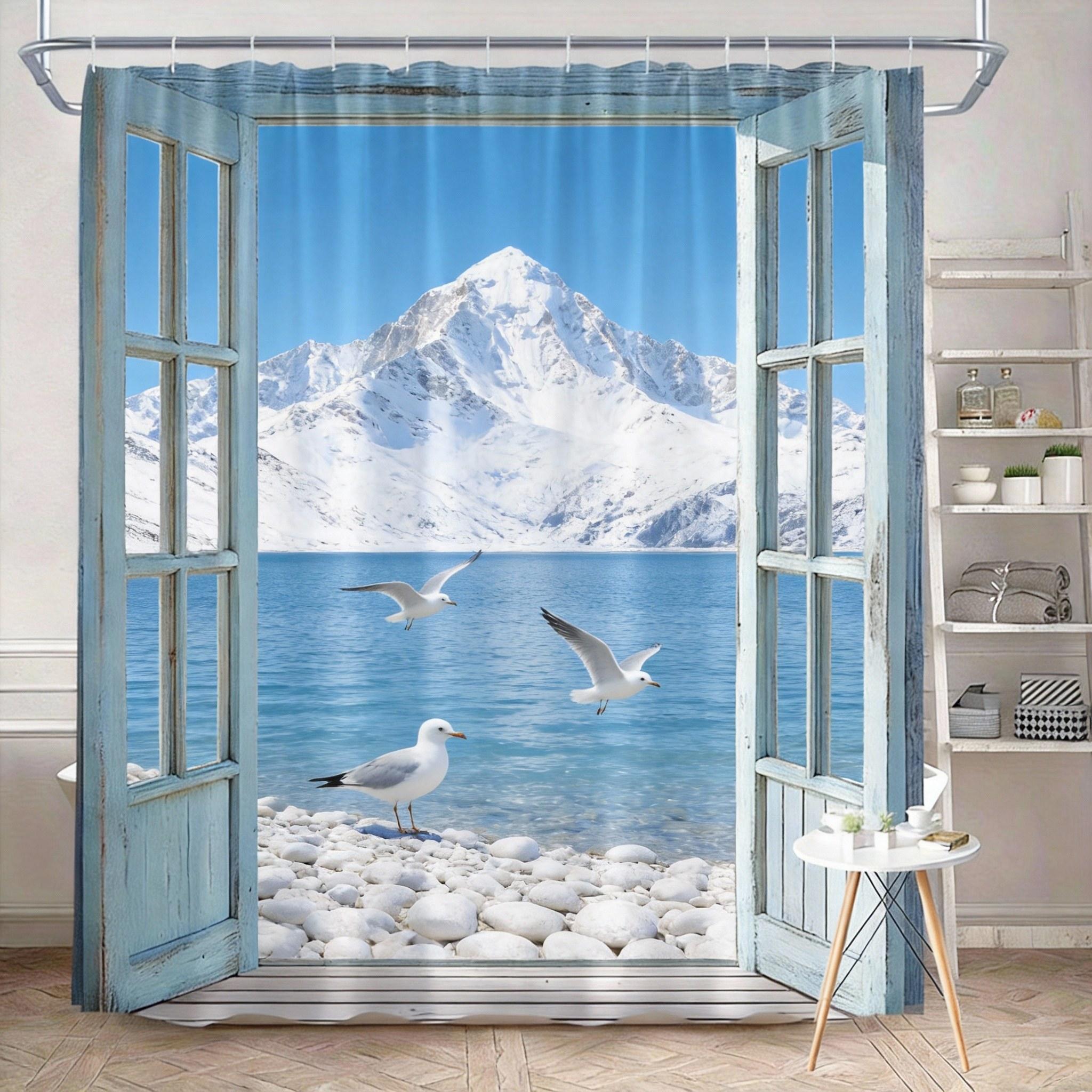 Textile Article Light Vintage Beach Shower Curtain 180X180cm – Sandy Dunes & Ocean Photo, Waterproof, With 12 Hooks Shower Curtain For Bathroom