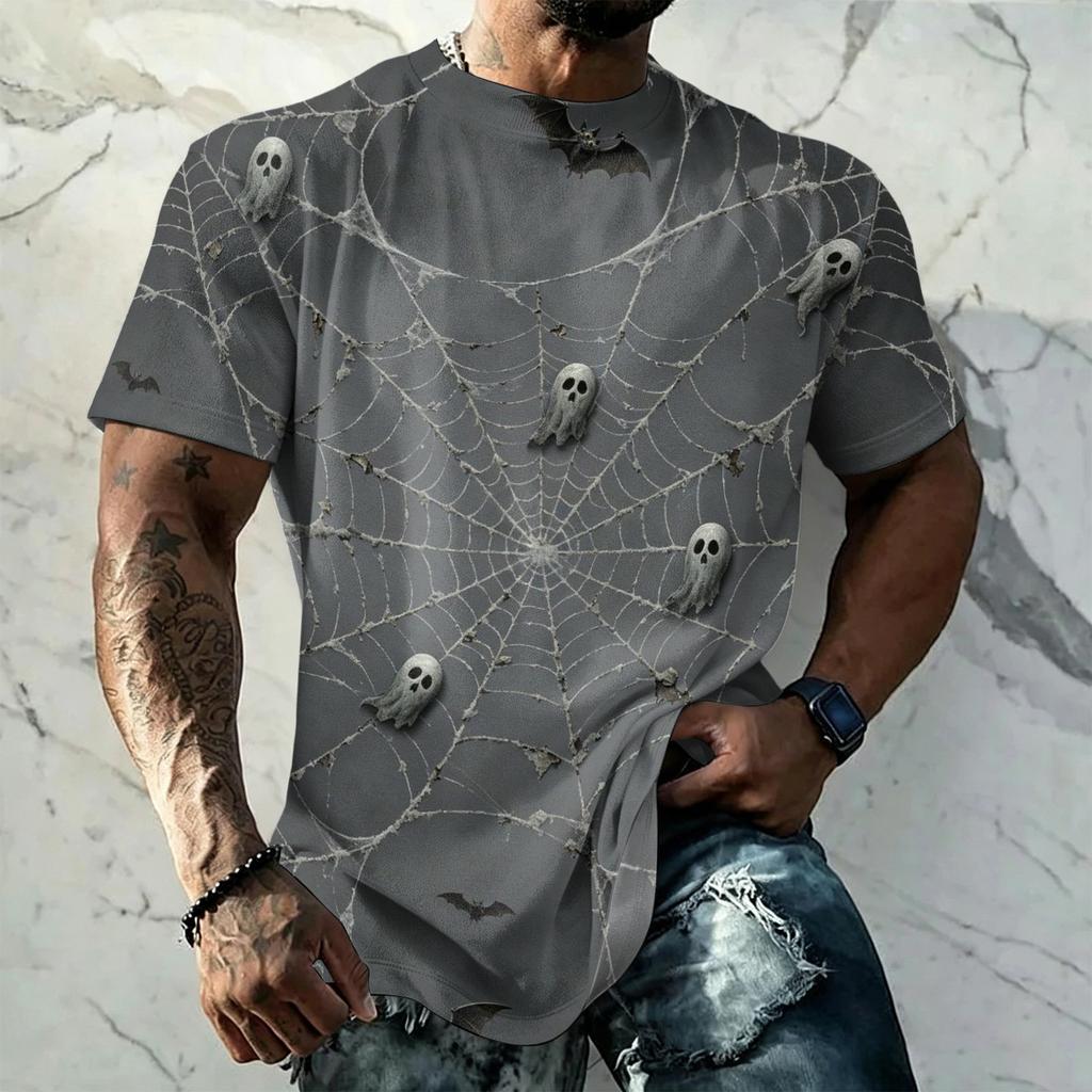 Men's Halloween Print Vintage Texture Short Sleeve T Shirt Loose Breathable Summer Sports Streetwear Casual Everyday Top